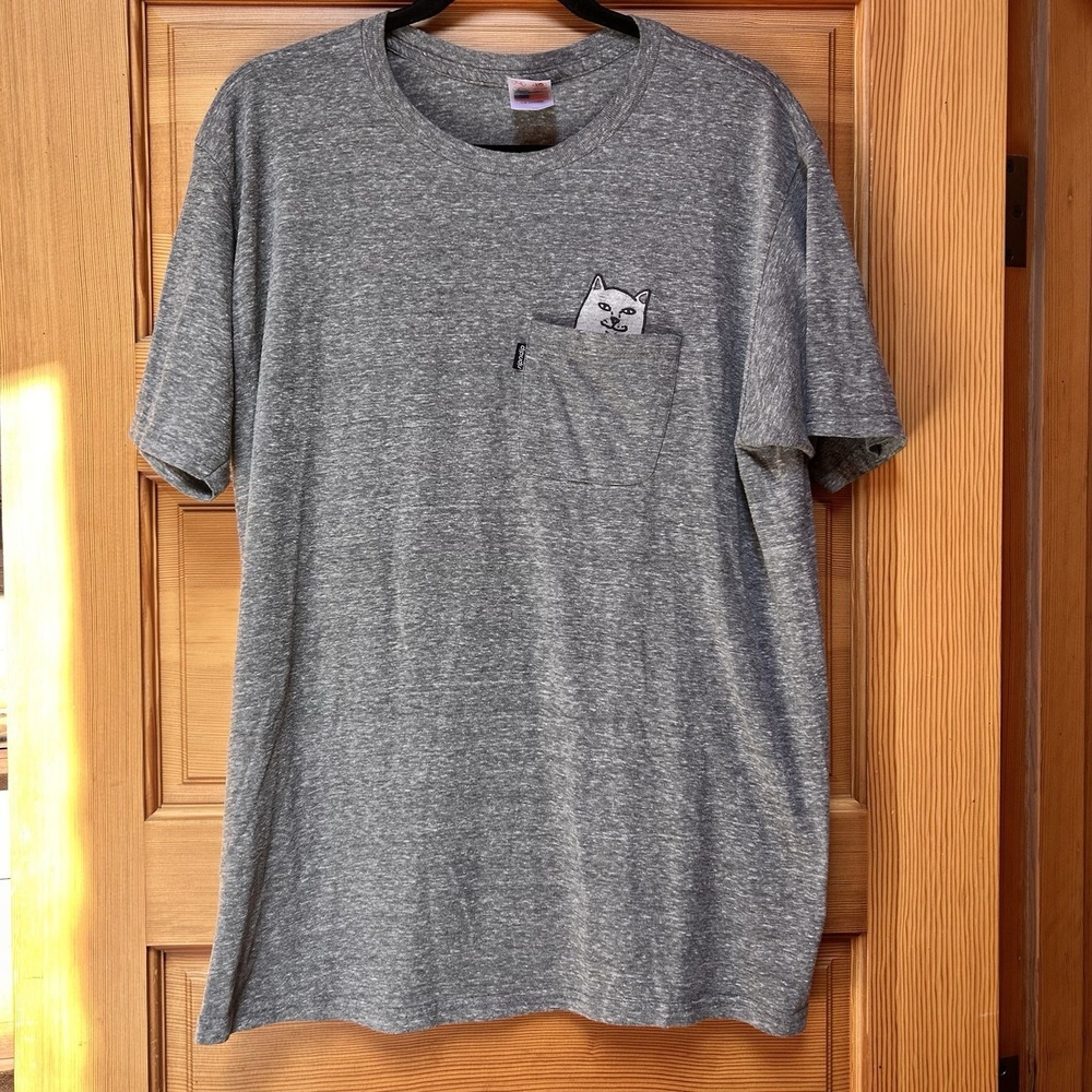 RIPNDIP Lord Nermal Cat Pocket Tee Gray Graphic Shirt Mens Sz XL Sk8 Streetwear
